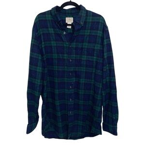 LL Bean Shirt Mens Large Tall LT Blue Flannel Outdoor Blackwatch Plaid Tartan